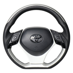 REAL ORIGINAL SERIES SET PLATE TYPE + UNDER PAD SET SILVER PLATE STEERING + WHITE UNDER PAD BLACK EURO STITCH STEERING WHEEL FOR TOYOTA C-HR 10 50  X10N-SLP-SLP-WHP