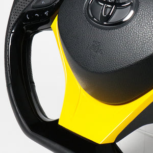 REAL ORIGINAL SERIES SET COMBINATION TYPE + UNDER PAD SET BLACK WOOD STEERING + YELLOW UNDER PAD BLACK EURO STITCH STEERING WHEEL FOR TOYOTA C-HR 10 50  X10-BKW-PBP-YLP
