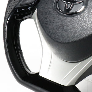 REAL ORIGINAL SERIES SET COMBINATION TYPE + UNDER PAD SET RED CARBON STEERING + SILVER UNDER PAD BLACK EURO STITCH STEERING WHEEL FOR TOYOTA C-HR 10 50  X10-RDC-PBP-SLP