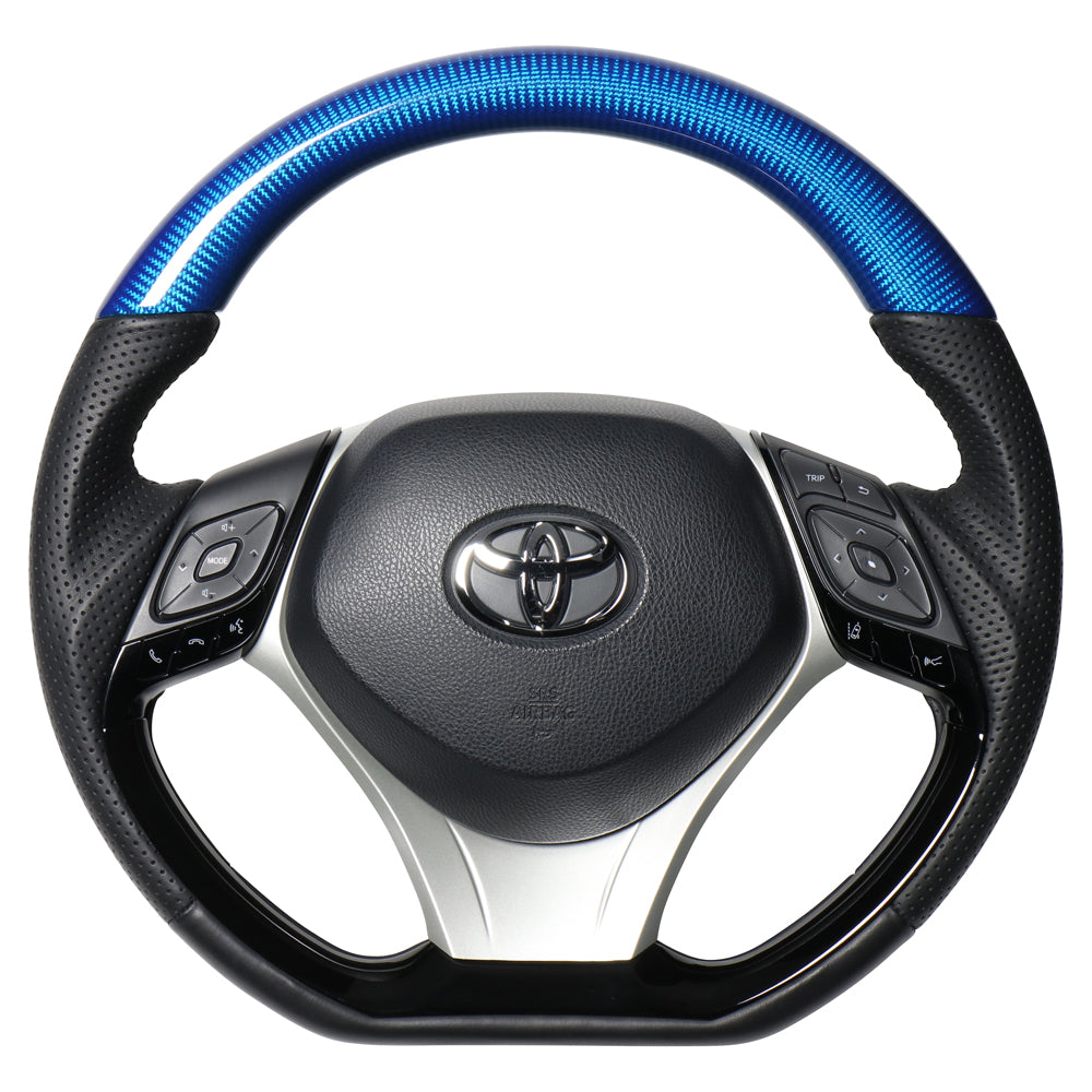 REAL ORIGINAL SERIES SET COMBINATION TYPE + UNDER PAD SET BLUE CARBON STEERING + SILVER UNDER PAD BLACK EURO STITCH STEERING WHEEL FOR TOYOTA C-HR 10 50  X10-BLC-PBP-SLP - Black Hawk Japan