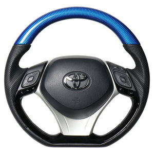 REAL ORIGINAL SERIES SET COMBINATION TYPE + UNDER PAD SET BLUE CARBON STEERING + SILVER UNDER PAD BLACK EURO STITCH STEERING WHEEL FOR TOYOTA C-HR 10 50  X10-BLC-PBP-SLP - Black Hawk Japan