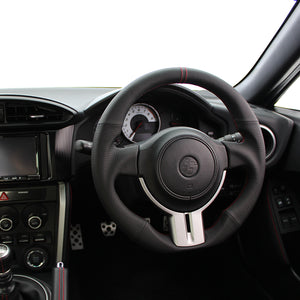 REAL PREMIUM SERIES D SHAPE NAPPA ALL LEATHER BLACK X RED EURO STITCH STEERING WHEEL FOR SUBARU BRZ ZC6:ZENKI  F4-D-LPB