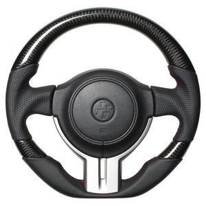 REAL PREMIUM SERIES D SHAPE BLACK CARBON 3C BLACK X RED EURO STITCH STEERING WHEEL FOR SUBARU BRZ ZC6:ZENKI  F4-D-BKC-3