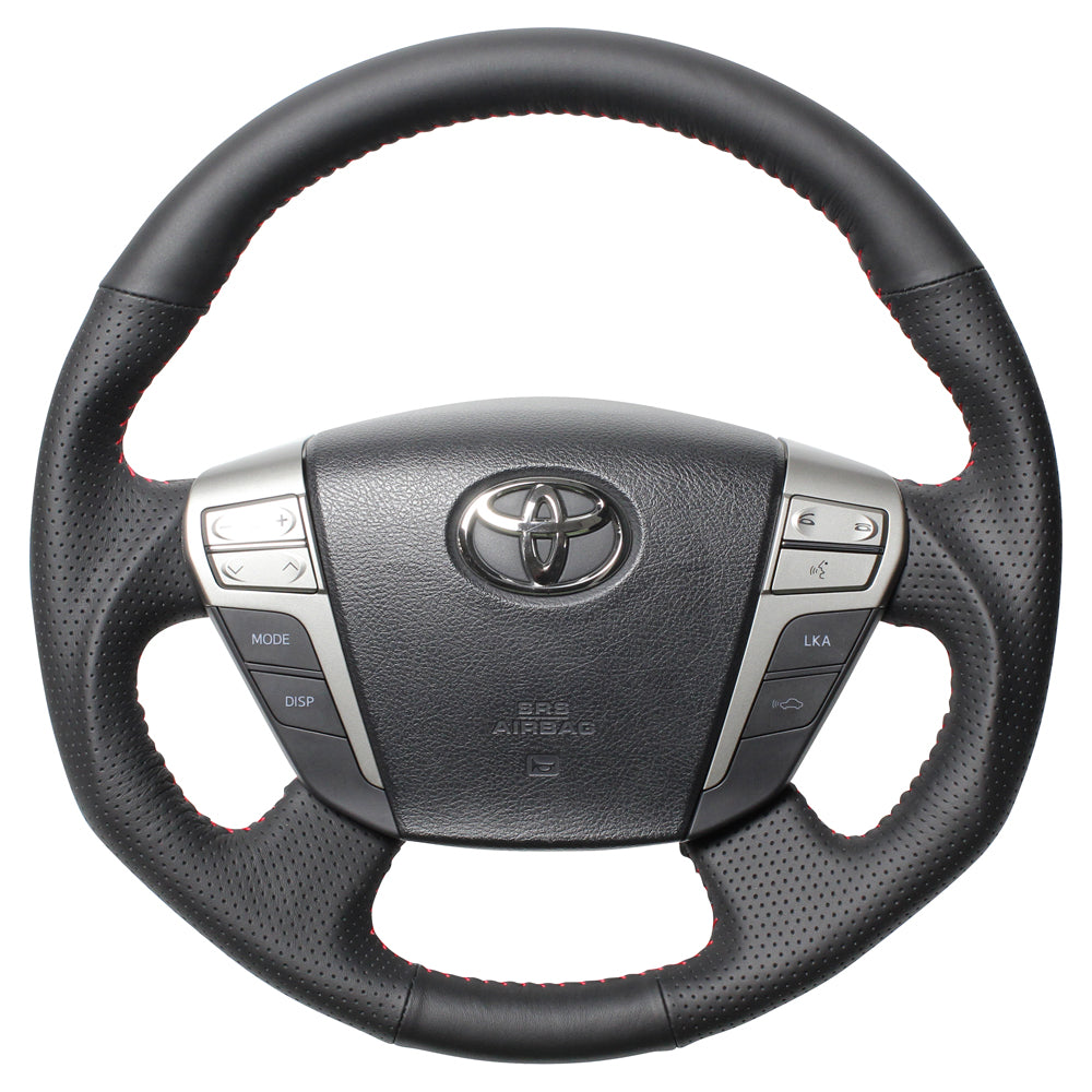 REAL ORIGINAL SERIES ROUND SHAPEALL LEATHER RED STITCH STEERING WHEEL FOR TOYOTA CROWN HYBRID 200  H20-LPB-RD