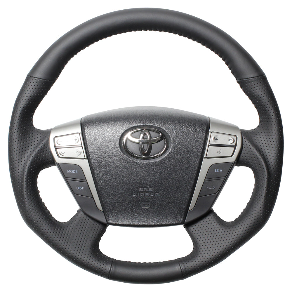 REAL ORIGINAL SERIES ROUND SHAPEALL LEATHER BLACK STITCH STEERING WHEEL FOR TOYOTA VELLFIRE HYBRID 20  H20-LPB-BK