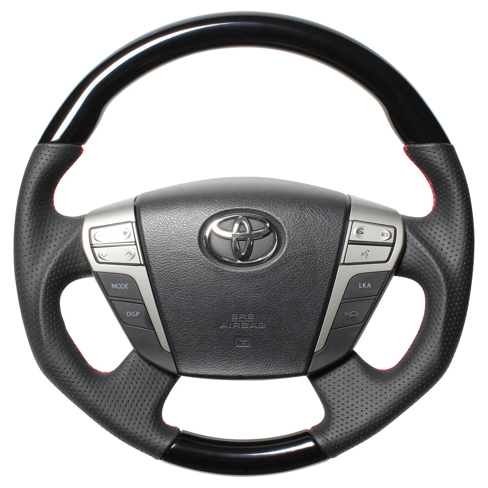REAL ORIGINAL SERIES ROUND SHAPEPIANO BLACK RED EURO STITCH STEERING WHEEL FOR TOYOTA CROWN ROYAL 200  H20-PBW-RD