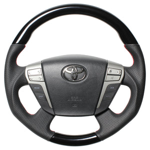 REAL ORIGINAL SERIES ROUND SHAPEPIANO BLACK RED EURO STITCH STEERING WHEEL FOR TOYOTA ALPHARD HYBRID 20  H20-PBW-RD