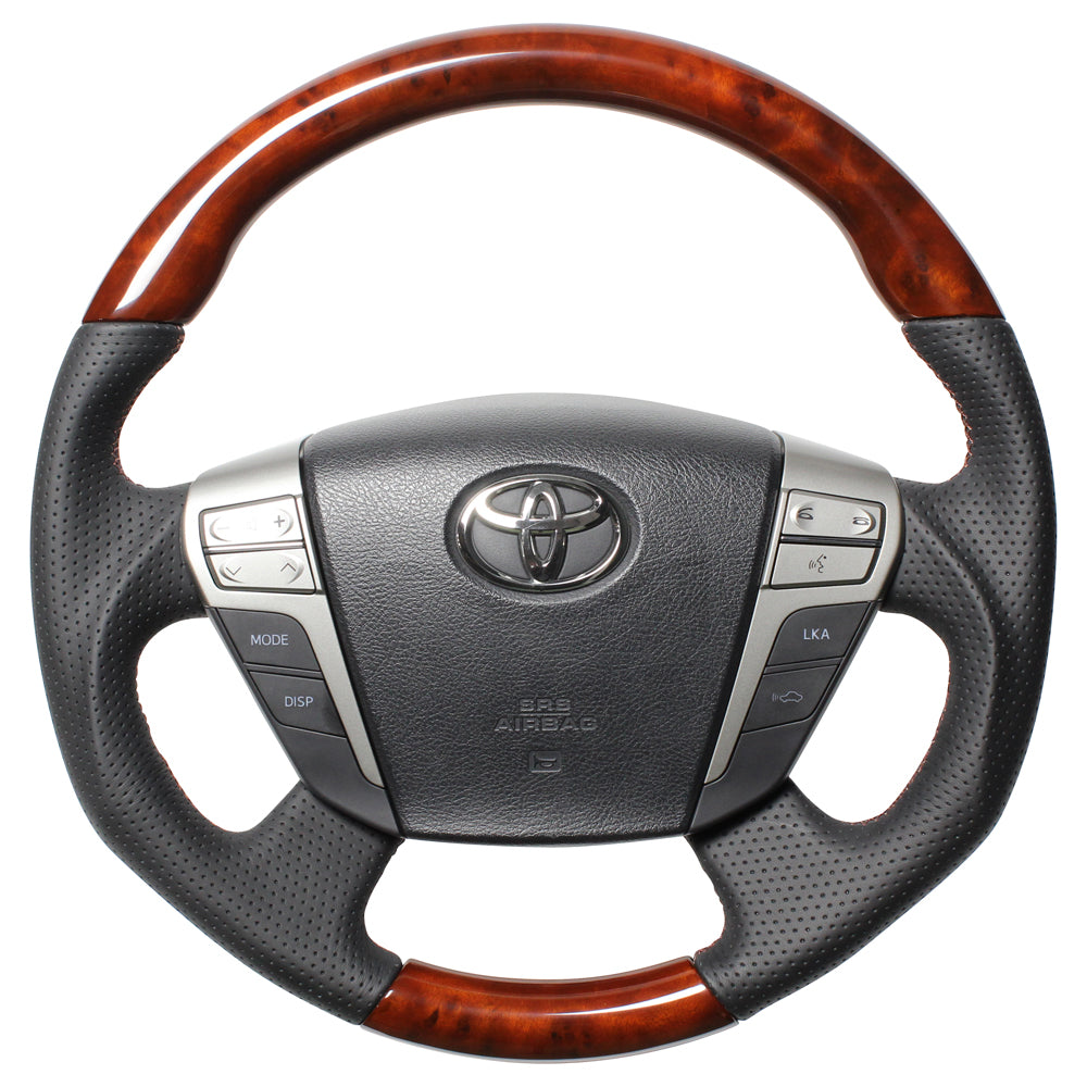 REAL ORIGINAL SERIES ROUND SHAPEMEDIUM BROWN WOOD BROWN EURO STITCH STEERING WHEEL FOR TOYOTA ALPHARD 20  H20-BRW-BR