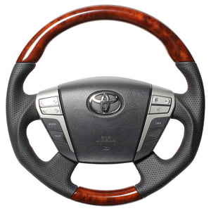 REAL ORIGINAL SERIES ROUND SHAPEMEDIUM BROWN WOOD BROWN EURO STITCH STEERING WHEEL FOR TOYOTA ALPHARD 20  H20-BRW-BR