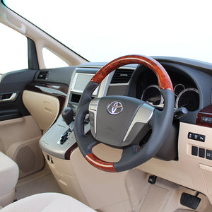 REAL ORIGINAL SERIES ROUND SHAPEMEDIUM BROWN WOOD BROWN EURO STITCH STEERING WHEEL FOR TOYOTA ALPHARD HYBRID 20  H20-BRW-BR