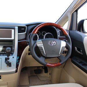 REAL ORIGINAL SERIES ROUND SHAPEMEDIUM BROWN WOOD BROWN EURO STITCH STEERING WHEEL FOR TOYOTA CROWN HYBRID 200  H20-BRW-BR