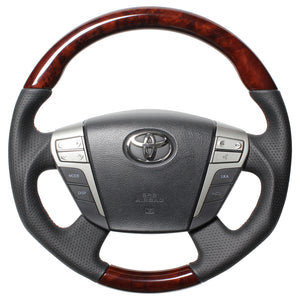 REAL ORIGINAL SERIES ROUND SHAPEDEEP BROWN WOOD BROWN EURO STITCH STEERING WHEEL FOR TOYOTA ALPHARD 20  H20-RBW-BR