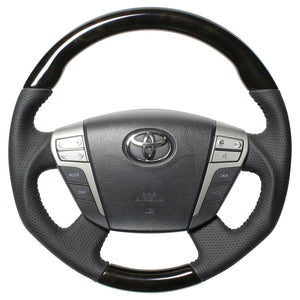 REAL ORIGINAL SERIES ROUND SHAPE54 BLACK WOOD BROWN STITCH STEERING WHEEL FOR TOYOTA VELLFIRE HYBRID 20  H20-GDW-BR