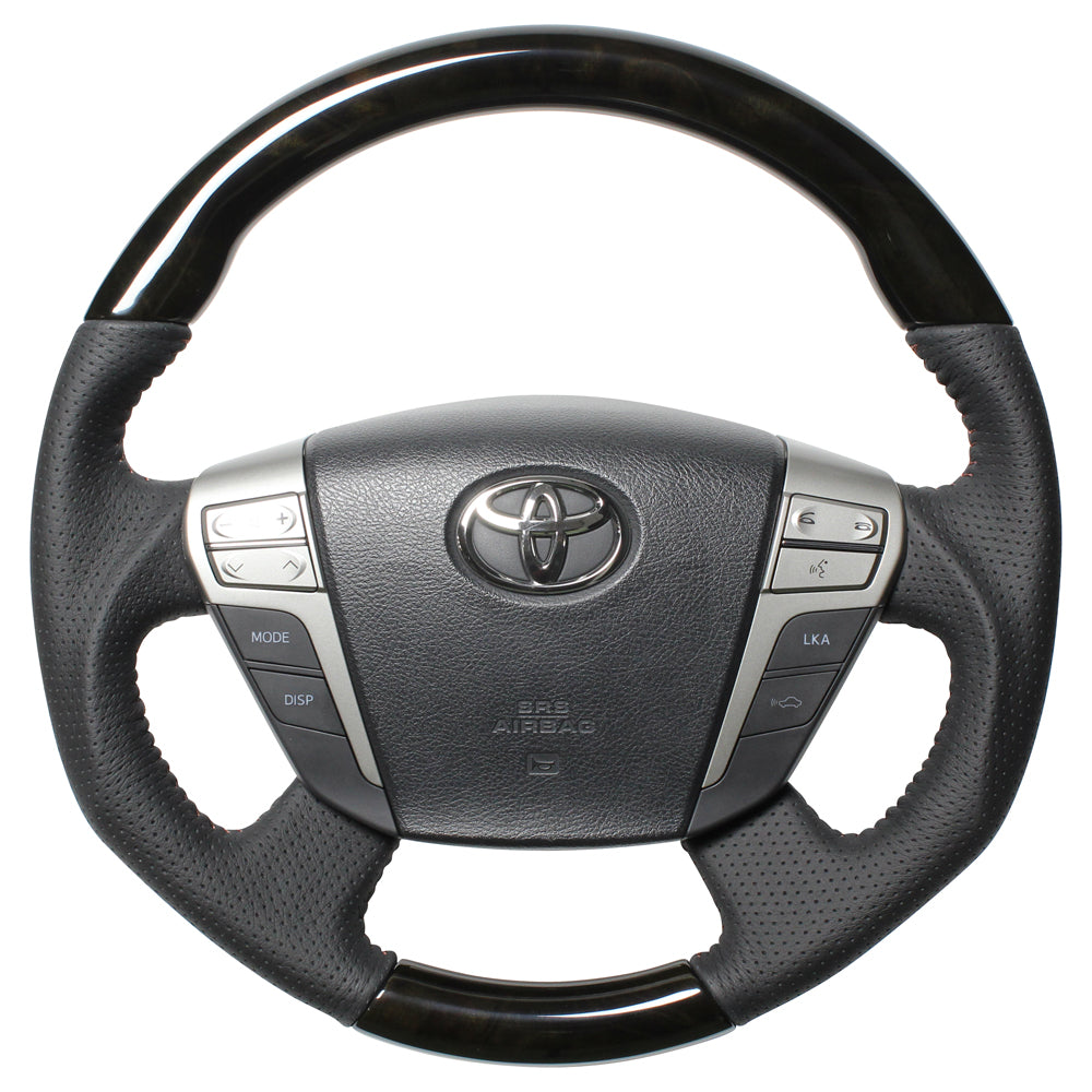 REAL ORIGINAL SERIES ROUND SHAPE54 BLACK WOOD BROWN STITCH STEERING WHEEL FOR TOYOTA ALPHARD HYBRID 20  H20-GDW-BR