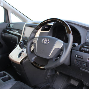 REAL ORIGINAL SERIES ROUND SHAPE54 BLACK WOOD BROWN STITCH STEERING WHEEL FOR TOYOTA VELLFIRE HYBRID 20  H20-GDW-BR