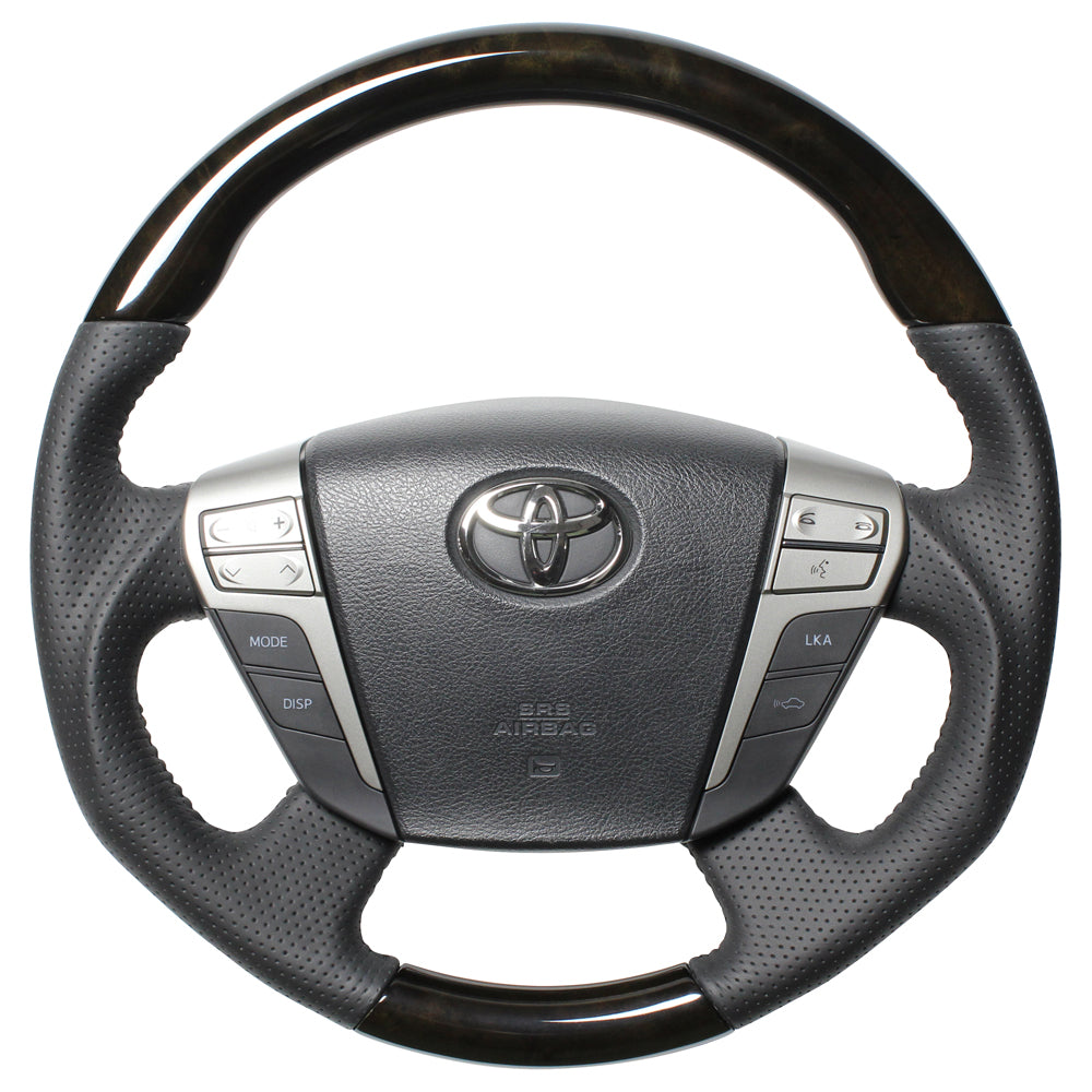 REAL ORIGINAL SERIES ROUND SHAPE54 BLACK WOOD BLACK STITCH STEERING WHEEL FOR TOYOTA VELLFIRE 20  H20-GDW-BK