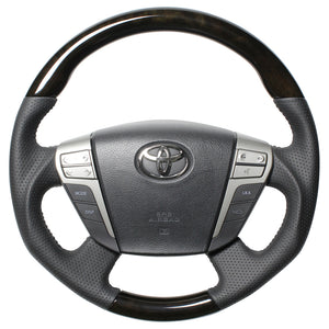 REAL ORIGINAL SERIES ROUND SHAPE54 BLACK WOOD BLACK STITCH STEERING WHEEL FOR TOYOTA VELLFIRE 20  H20-GDW-BK