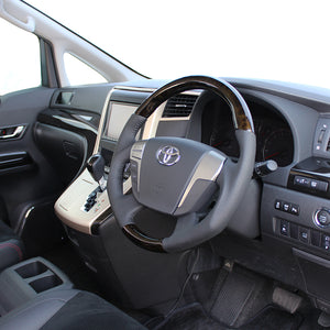 REAL ORIGINAL SERIES ROUND SHAPE54 BLACK WOOD BLACK STITCH STEERING WHEEL FOR TOYOTA VELLFIRE HYBRID 20  H20-GDW-BK
