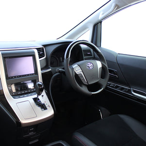 REAL ORIGINAL SERIES ROUND SHAPE54 BLACK WOOD BLACK STITCH STEERING WHEEL FOR TOYOTA VELLFIRE 20  H20-GDW-BK