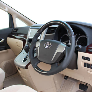 REAL ORIGINAL SERIES ROUND SHAPEBLACK CARBON BLACK EURO STITCH STEERING WHEEL FOR TOYOTA ALPHARD 20  H20-BKC-BK