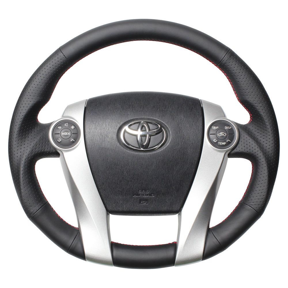 REAL PREMIUM SERIES OVAL SHAPE NAPPA ALL LEATHER RED X BLACK EURO STITCH STEERING WHEEL FOR TOYOTA PRIUS Α 40  30-BS-LPB-RD