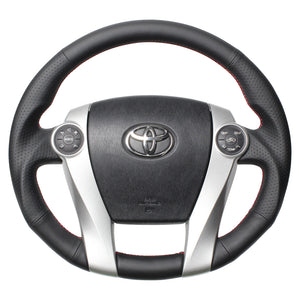 REAL PREMIUM SERIES OVAL SHAPE NAPPA ALL LEATHER RED X BLACK EURO STITCH STEERING WHEEL FOR TOYOTA PRIUS Α 40  30-BS-LPB-RD