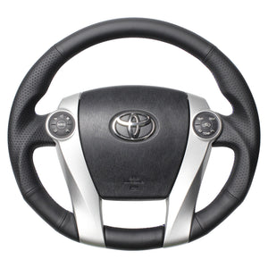 REAL PREMIUM SERIES OVAL SHAPE NAPPA ALL LEATHER BLUE X SILVER EURO STITCH STEERING WHEEL FOR TOYOTA PRIUS Α 40  30-BS-LPB