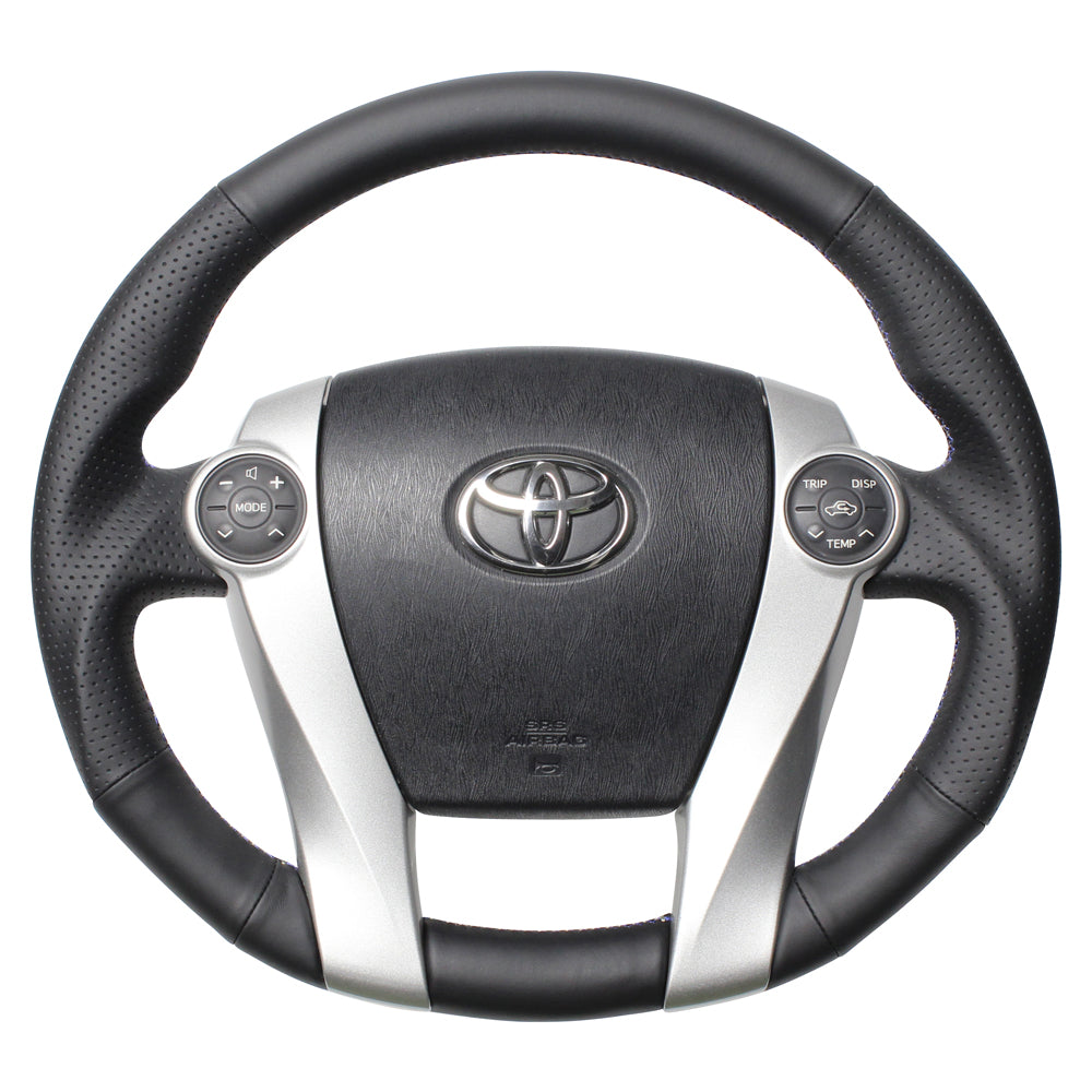 REAL PREMIUM SERIES OVAL SHAPE NAPPA ALL LEATHER BLUE X SILVER EURO STITCH STEERING WHEEL FOR TOYOTA AQUA GR SPORT 10 NOT 17-INCH PACKAGE  30-BS-LPB
