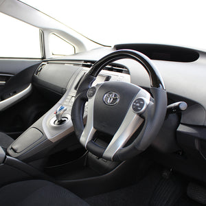 REAL PREMIUM SERIES OVAL SHAPE BLACK WOOD BLUE X SILVER EURO STITCH STEERING WHEEL FOR TOYOTA AQUA GR SPORT 10 NOT 17-INCH PACKAGE  30-BS-BKW