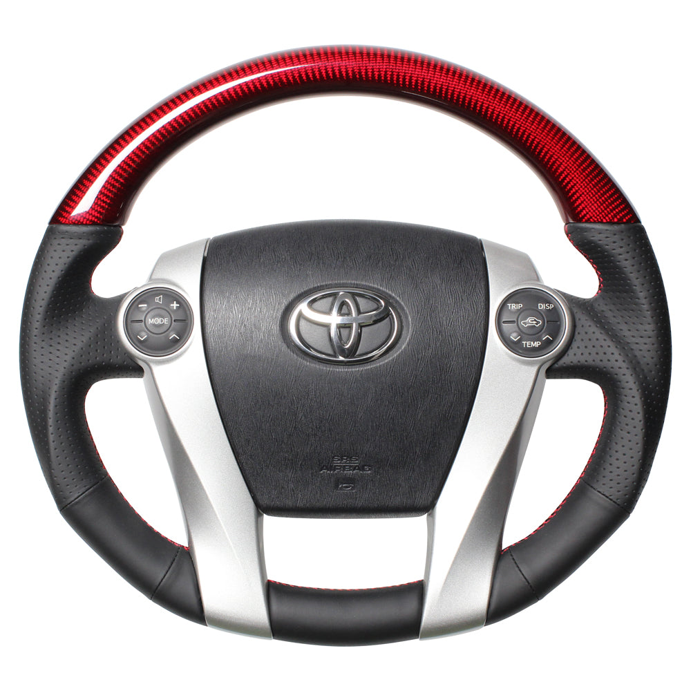 REAL PREMIUM SERIES OVAL SHAPE RED CARBON RED X BLACK EURO STITCH STEERING WHEEL FOR TOYOTA AQUA NHP10  30-BS-RDC-RD - Black Hawk Japan