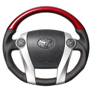 REAL PREMIUM SERIES OVAL SHAPE RED CARBON RED X BLACK EURO STITCH STEERING WHEEL FOR TOYOTA PRIUS PHV 30  30-BS-RDC-RD