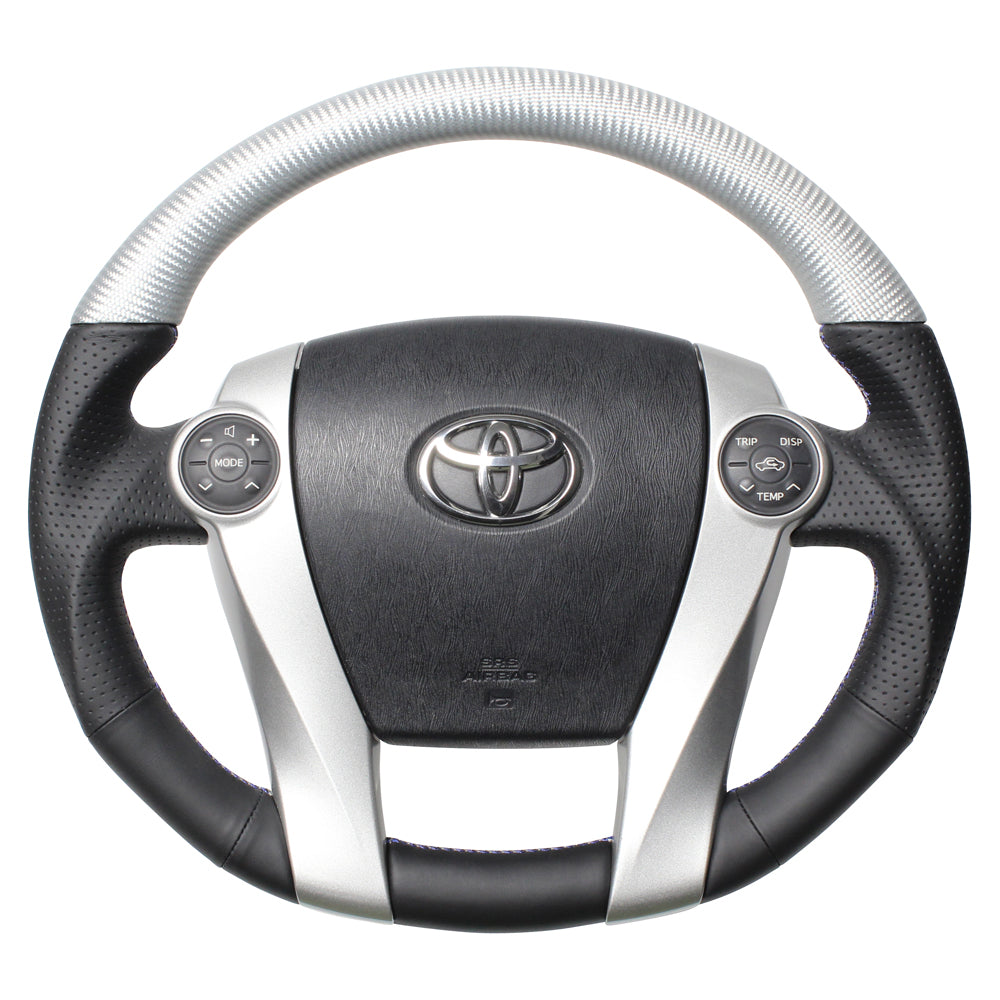 REAL PREMIUM SERIES OVAL SHAPE MATTE SILVER CARBON UNGLAZED BLUE X SILVER EURO STITCH STEERING WHEEL FOR TOYOTA AQUA GR SPORT 10 NOT 17-INCH PACKAGE  30-BS-SLC