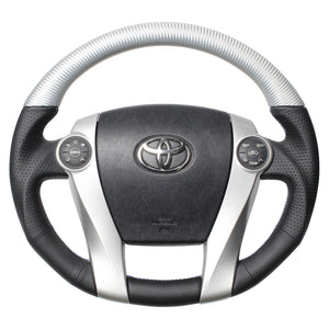 REAL PREMIUM SERIES OVAL SHAPE MATTE SILVER CARBON UNGLAZED BLUE X SILVER EURO STITCH STEERING WHEEL FOR TOYOTA AQUA NHP10  30-BS-SLC