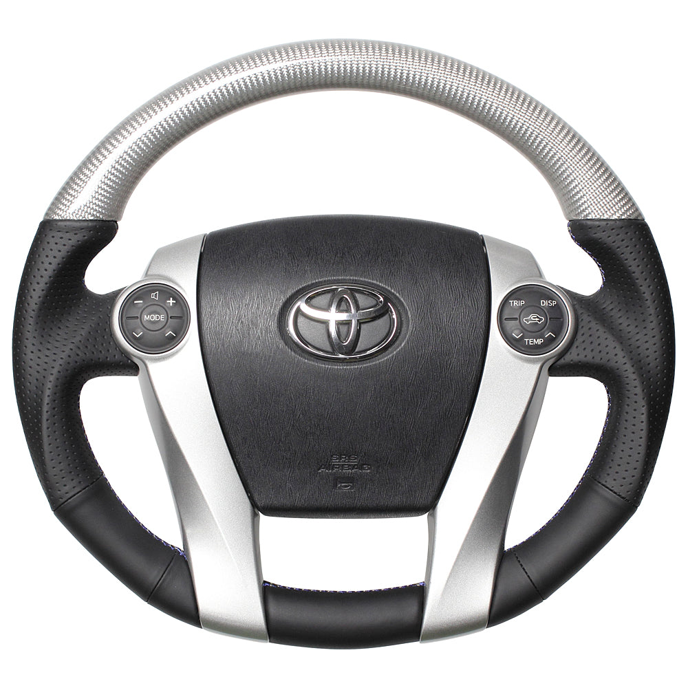 REAL PREMIUM SERIES OVAL SHAPE SILVER CARBON GLOSSY BLUE X SILVER EURO STITCH STEERING WHEEL FOR TOYOTA AQUA GR SPORT 10 NOT 17-INCH PACKAGE  30-BST-SLC