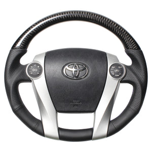 REAL PREMIUM SERIES OVAL SHAPE BLACK CARBON BLUE X SILVER EURO STITCH STEERING WHEEL FOR TOYOTA PRIUS 30  30-BS-BKC