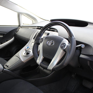 REAL PREMIUM SERIES OVAL SHAPE BLACK CARBON BLUE X SILVER EURO STITCH STEERING WHEEL FOR TOYOTA AQUA NHP10  30-BS-BKC