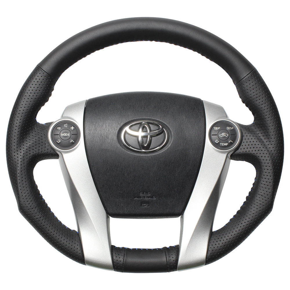 REAL ORIGINAL SERIES OVAL SHAPE ALL LEATHER BLUE STITCH STEERING WHEEL FOR TOYOTA AQUA NHP10  30-2-LPB