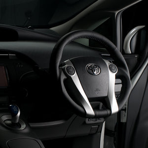 REAL ORIGINAL SERIES OVAL SHAPE ALL LEATHER BLUE STITCH STEERING WHEEL FOR TOYOTA AQUA NHP10  30-2-LPB