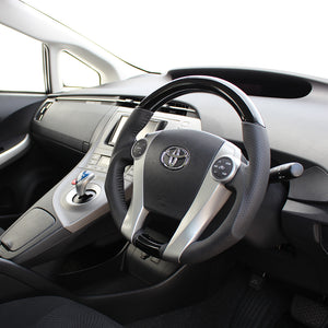 REAL ORIGINAL SERIES OVAL SHAPE PIANO BLACK BLACK STITCH STEERING WHEEL FOR TOYOTA AQUA NHP10  30-2-PBW