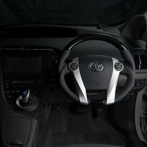 REAL ORIGINAL SERIES OVAL SHAPE PIANO BLACK BLACK STITCH STEERING WHEEL FOR TOYOTA PRIUS PHV 30  30-2-PBW