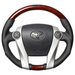 REAL ORIGINAL SERIES OVAL SHAPE BROWN WOOD BLACK STITCH STEERING WHEEL FOR TOYOTA AQUA NHP10  30-2-BRW