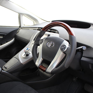 REAL ORIGINAL SERIES OVAL SHAPE BROWN WOOD BLACK STITCH STEERING WHEEL FOR TOYOTA PRIUS PHV 30  30-2-BRW