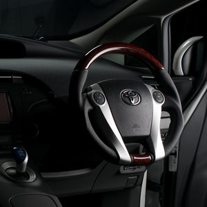 REAL ORIGINAL SERIES OVAL SHAPE BROWN WOOD BLACK STITCH STEERING WHEEL FOR TOYOTA PRIUS 30  30-2-BRW