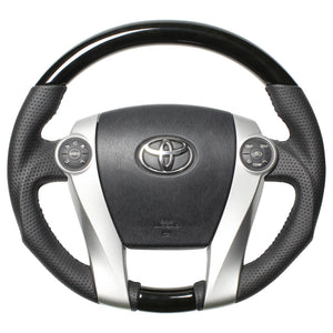 REAL ORIGINAL SERIES OVAL SHAPE BLACK WOOD BLACK STITCH STEERING WHEEL FOR TOYOTA AQUA GR SPORT 10 NOT 17-INCH PACKAGE  30-2-BKW