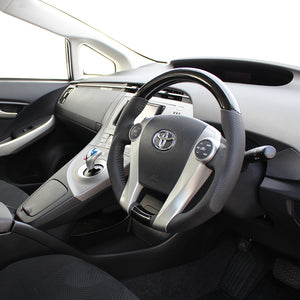 REAL ORIGINAL SERIES OVAL SHAPE BLACK WOOD BLACK STITCH STEERING WHEEL FOR TOYOTA PRIUS PHV 30  30-2-BKW