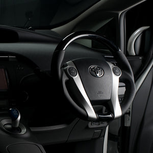 REAL ORIGINAL SERIES OVAL SHAPE BLACK WOOD BLACK STITCH STEERING WHEEL FOR TOYOTA AQUA GR SPORT 10 NOT 17-INCH PACKAGE  30-2-BKW