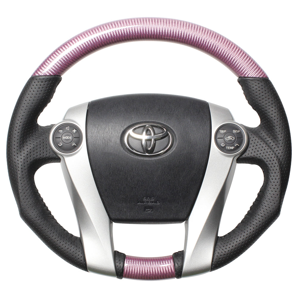 REAL ORIGINAL SERIES OVAL SHAPE PINK CARBON BLACK STITCH STEERING WHEEL FOR TOYOTA AQUA GR SPORT 10 NOT 17-INCH PACKAGE  30-2-PC