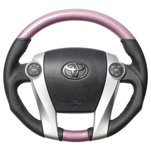 REAL ORIGINAL SERIES OVAL SHAPE PINK CARBON BLACK STITCH STEERING WHEEL FOR TOYOTA PRIUS 30  30-2-PC