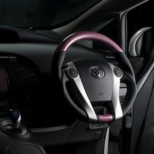 REAL ORIGINAL SERIES OVAL SHAPE PINK CARBON BLACK STITCH STEERING WHEEL FOR TOYOTA PRIUS PHV 30  30-2-PC