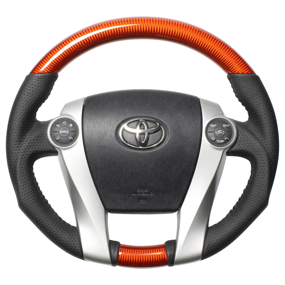 REAL ORIGINAL SERIES OVAL SHAPE ORANGE CARBON BLACK STITCH STEERING WHEEL FOR TOYOTA PRIUS PHV 30  30-2-ORC